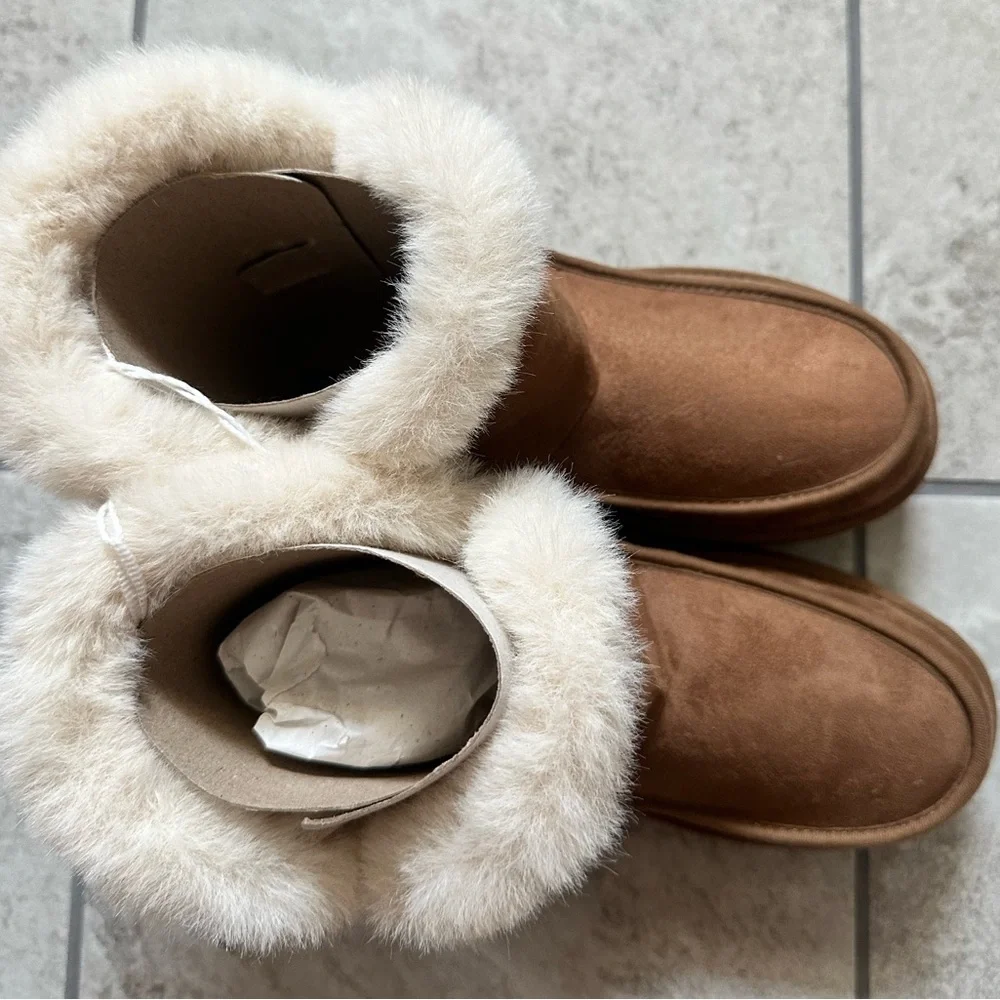 NWT AMERICAN EAGLE size 8 Women’s Brown Fuzz Lined Winter Boots - Picture 4 of 5